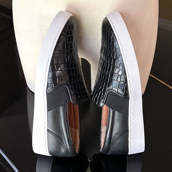 Vionic Demetra Black Croc Embossed Leather Slip On Sneaker Arch Support 9.5 - Picture 9 of 12